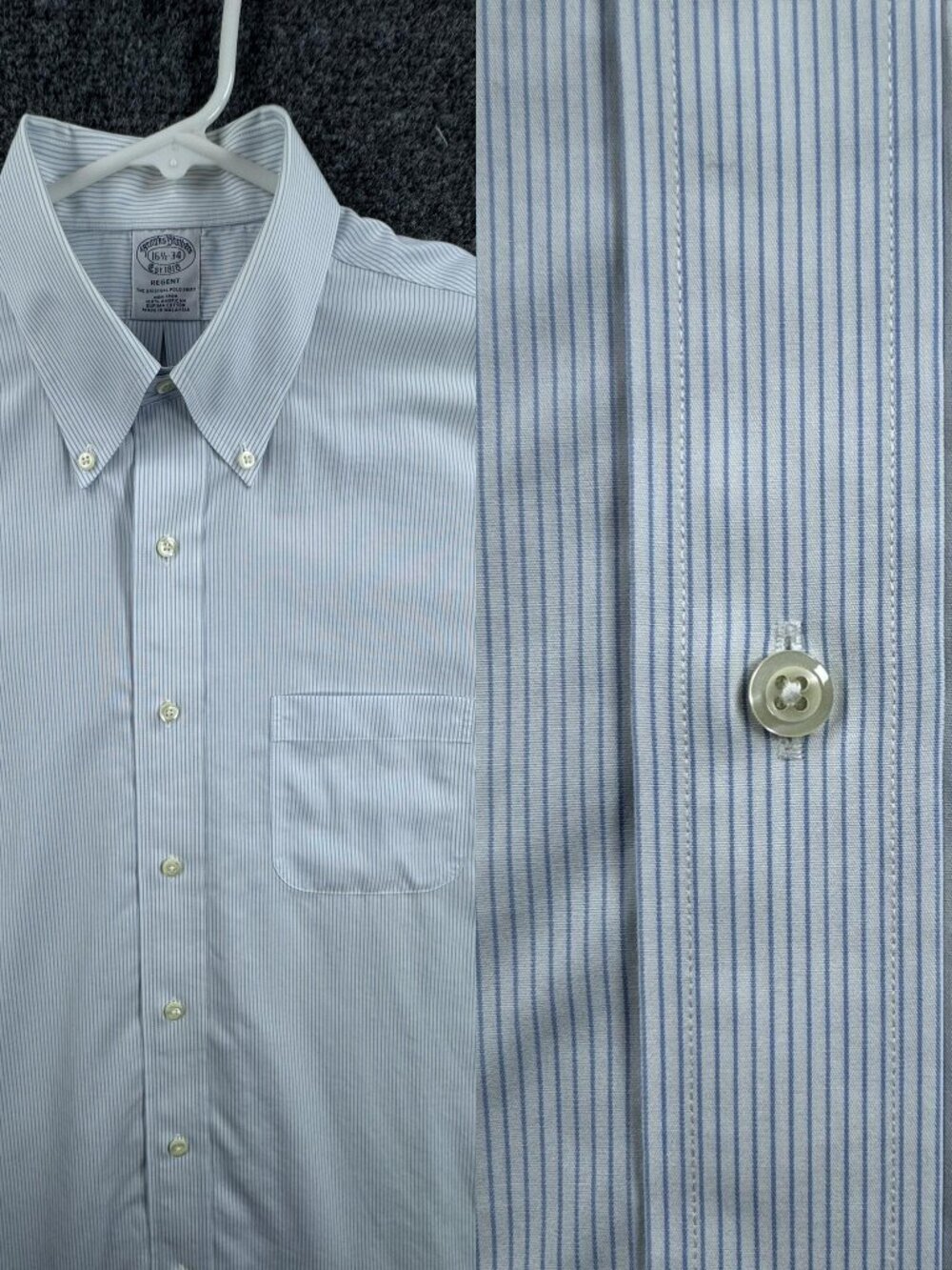 Brooks Brothers Men Supima Cotton 16.5 34 Button-Down White Blue Striped Regent